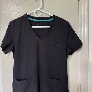 Med Couture Black V-Neck Scrub Top with Teal Trim
